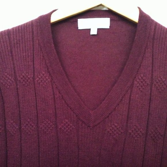 Turnbury Merino Wool Ribbed Cable Knit Sweater V-Neck LS Unisex Mens-XLT Wine - Picture 6 of 11